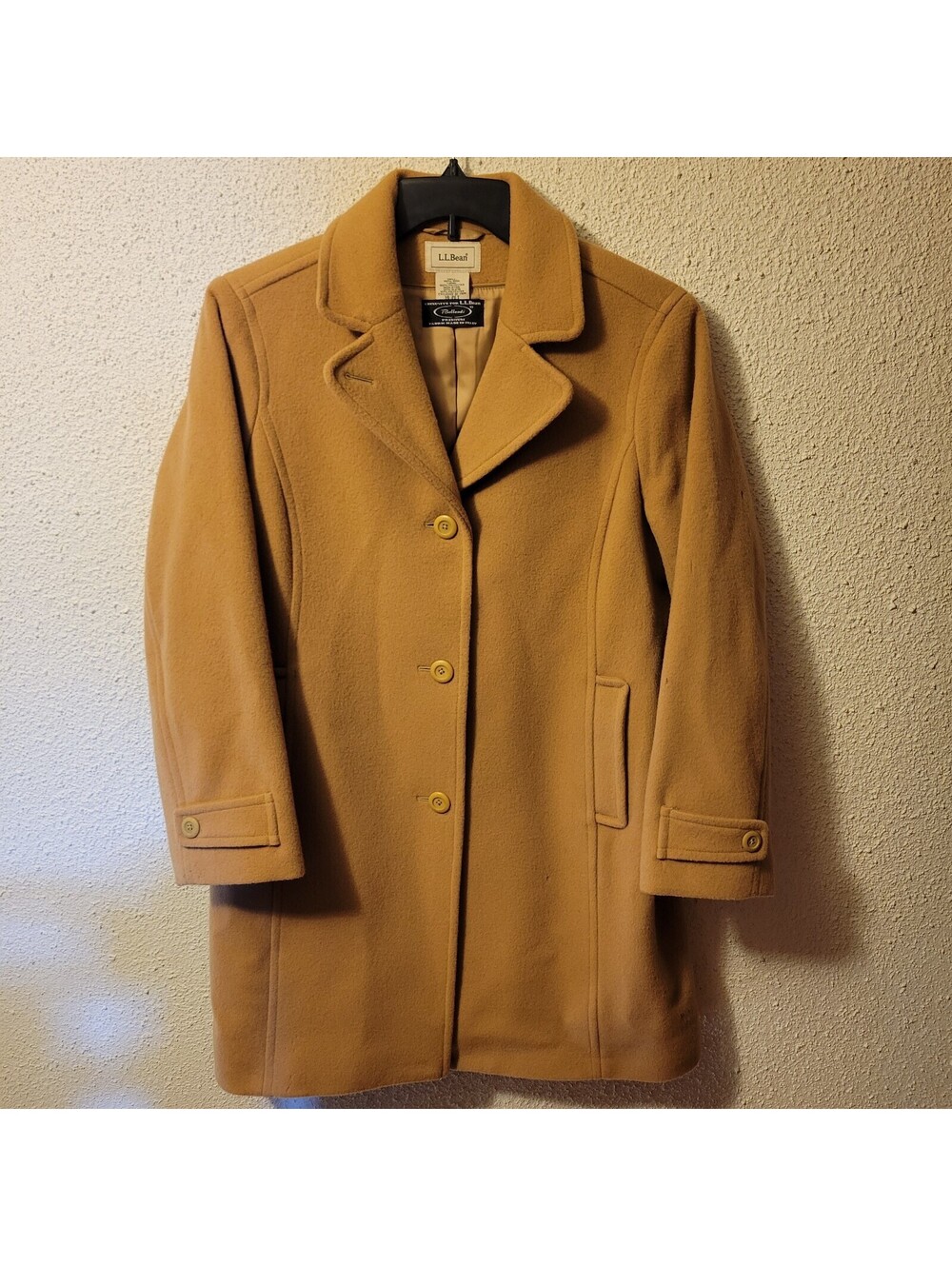 LL BEAN BELLANDI Italian Wool Women's 14-PET Tan Thinsulate Button Overcoat